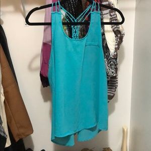 Bright blue/Teal Tank Size Med w/ crochet detail